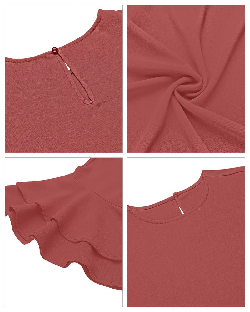 luvamia Women's Casual 3/4 Tiered Bell Sleeve Crewneck Loose Tops Blouses Shirt Tea Rose Size M - Image 5
